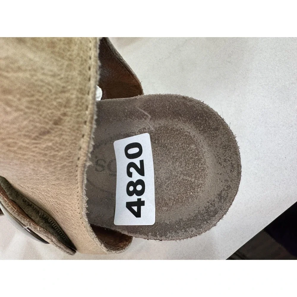 Taos Sandals Shoes Womens Size 10 Beige Leather Wedge Big Button Strap Comfort